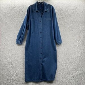 Womens Denim Shirt Dress L Studded Western Americana Button Front Y2K Statement